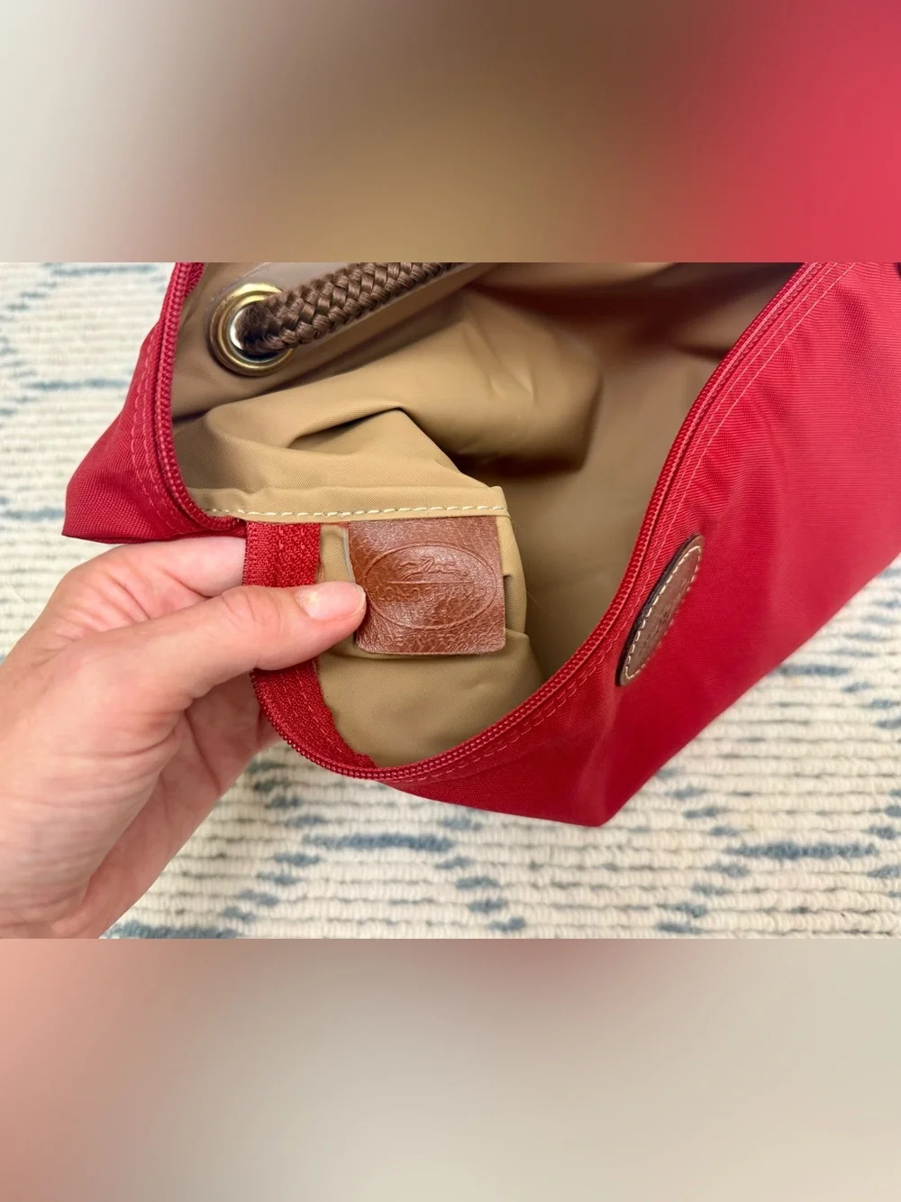 LONGCHAMP Vintage Y2K Collectors Made N France Le Pliage Nylon Red & Leather Bag - Picture 15 of 16
